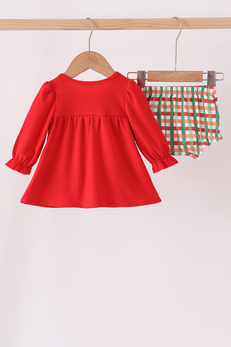 Red Christmas Character Applique Gingham Bloomer Set - Festive Holiday Style for Baby Girls