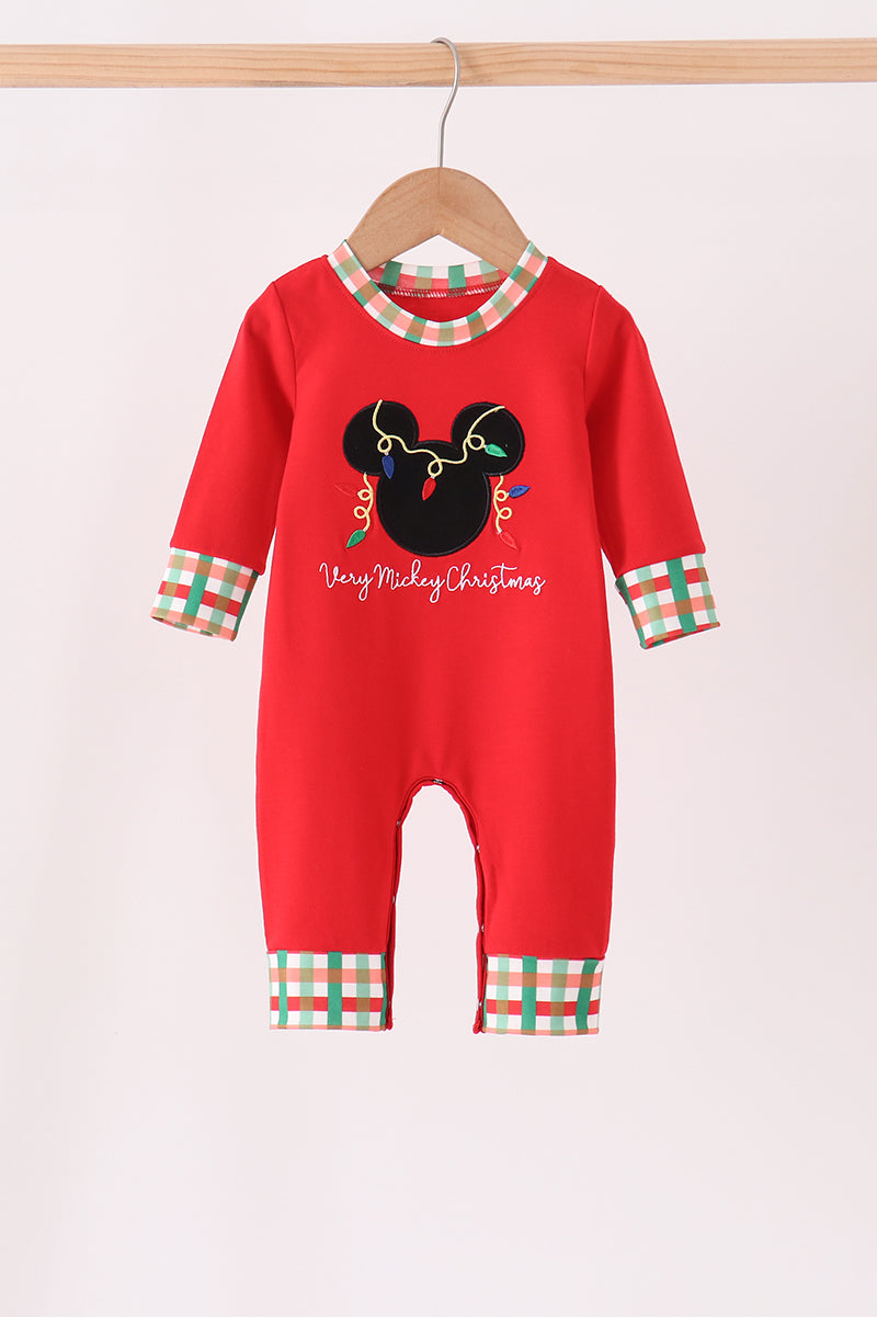 Red Christmas Character Applique Romper - Festive Holiday Style for Baby Girls