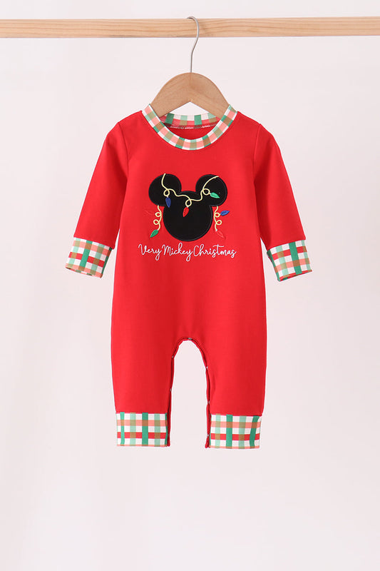 Red Christmas Character Applique Romper - Festive Holiday Style for Baby Girls
