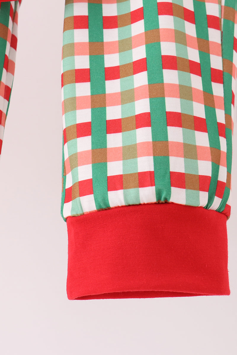 Red Christmas Character Applique Gingham Pants Set - Festive Holiday Style for Girls
