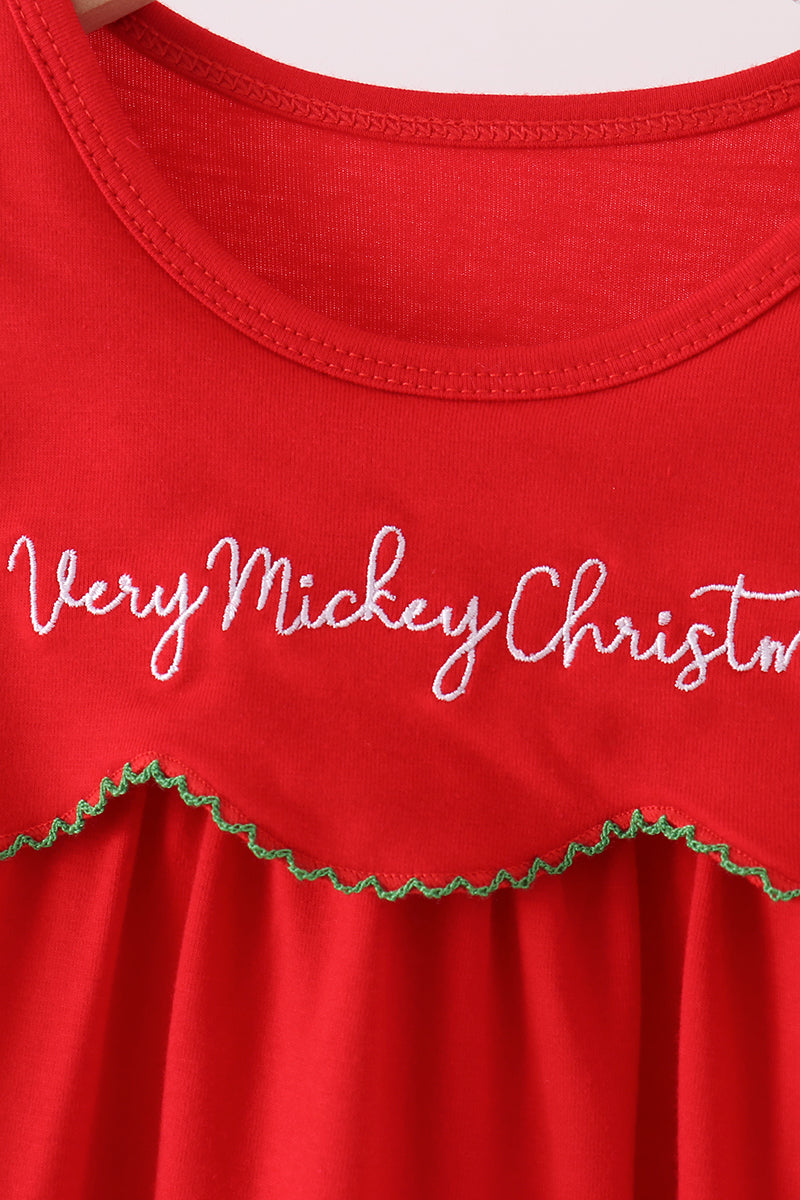 Red Christmas Character Applique Dress - Festive Holiday Style for Girls