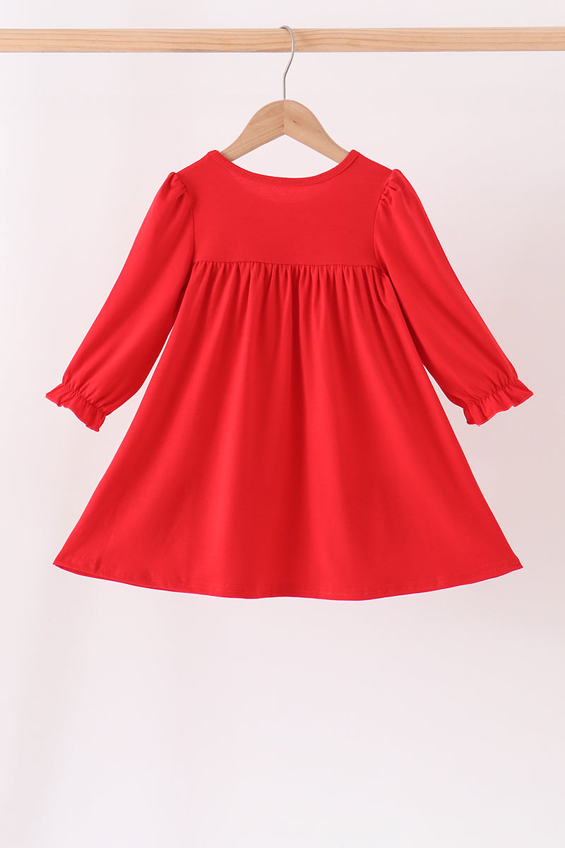 Red Christmas Character Applique Dress - Festive Holiday Style for Girls
