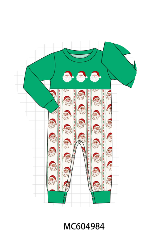 Green Santa Embroidery Romper - Sweet Christmas Style for Little Ones