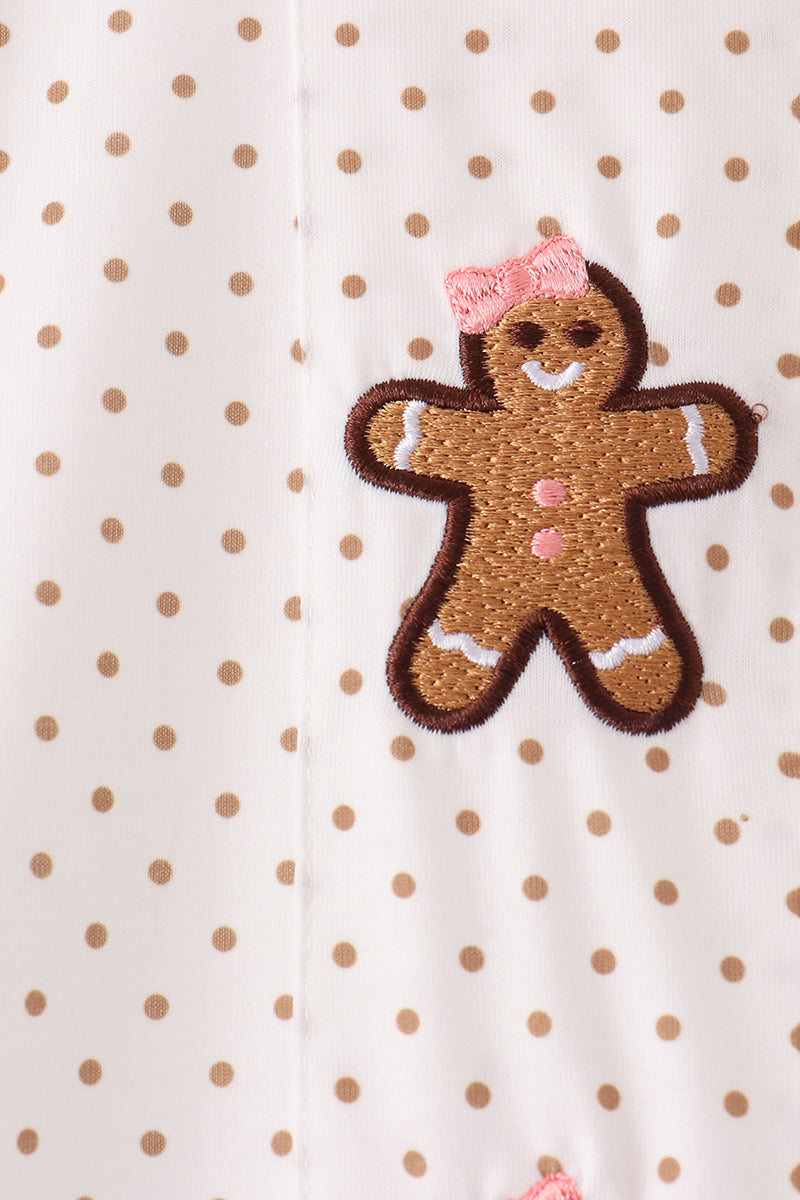 Pink Gingerbread Embroidery Ruffle Dress - Sweet Christmas Style for Girls