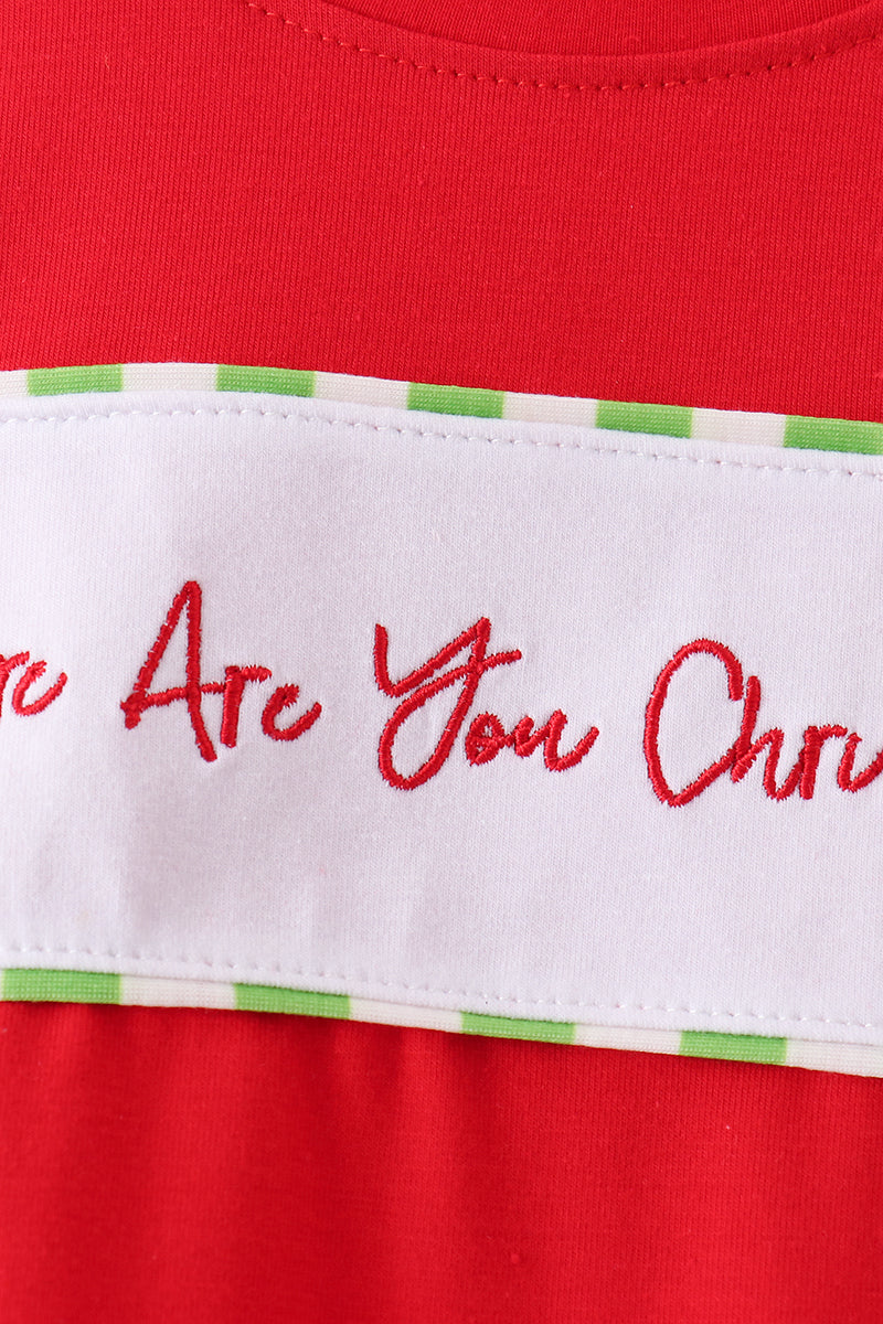 Green Grinch Appliqué Stripe Pants Set - Playful Christmas Style for Boys