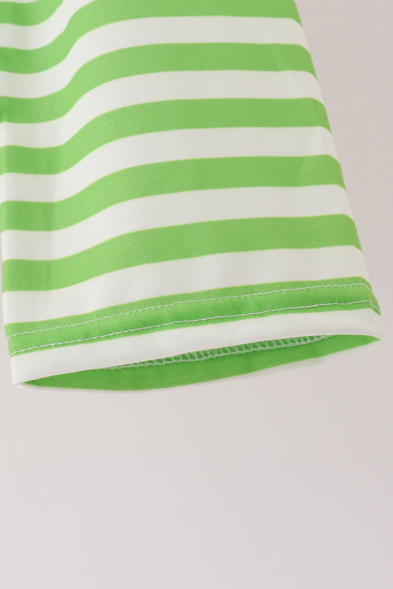 Green Grinch Appliqué Stripe Pants Set - Playful Christmas Style for Boys