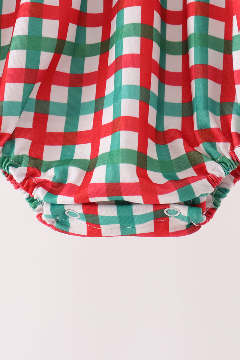 Red & Green Christmas Character Gingham Bubble - Sweet Baby Girl Holiday Style