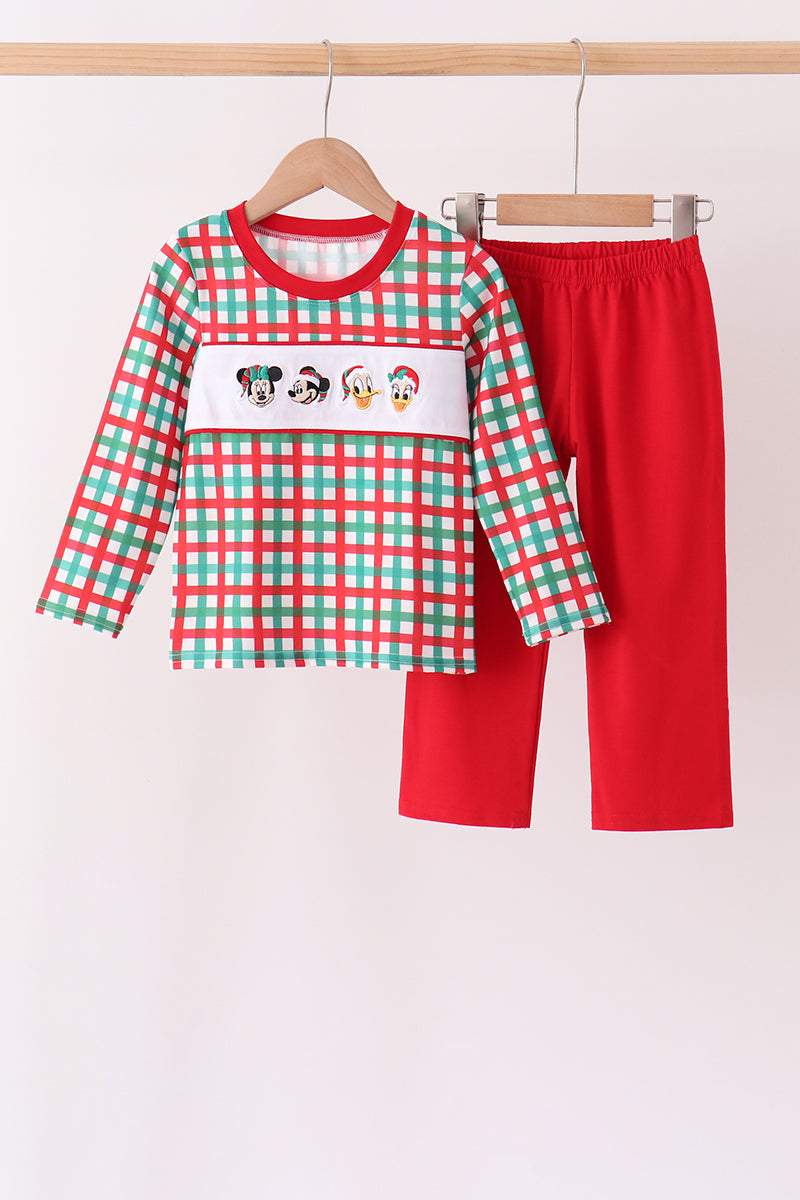 Red & Green Christmas Character Gingham Pants Set - Holiday Magic for Little Ones