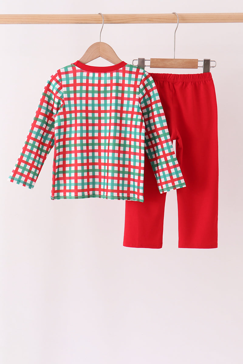 Red & Green Christmas Character Gingham Pants Set - Holiday Magic for Little Ones