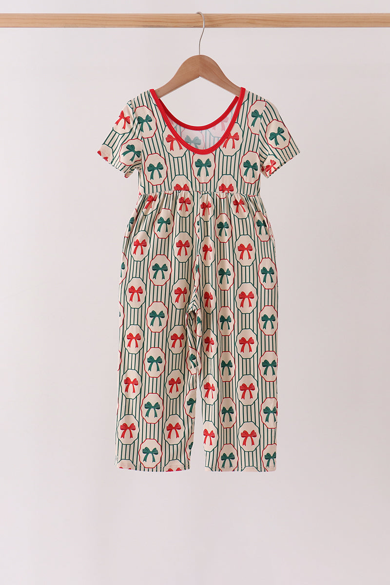 Green Christmas Bow Jumpsuit