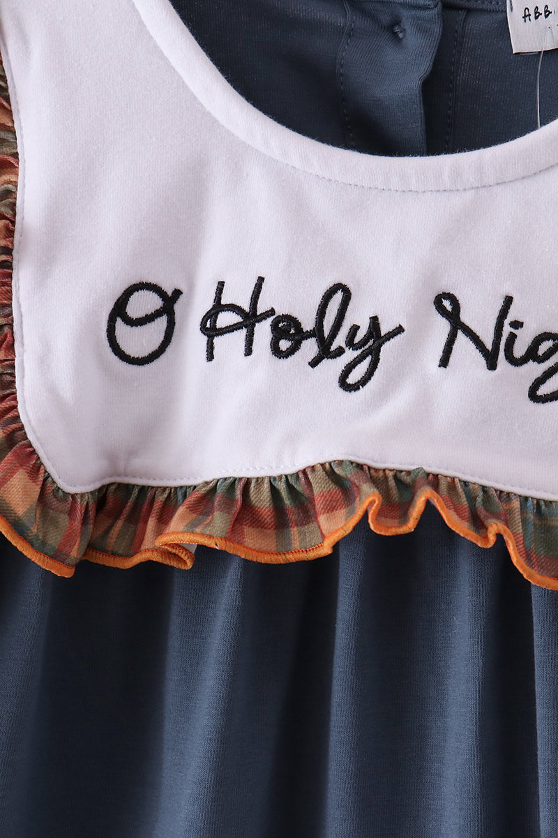 Blue Nativity Embroidery Ruffle Dress