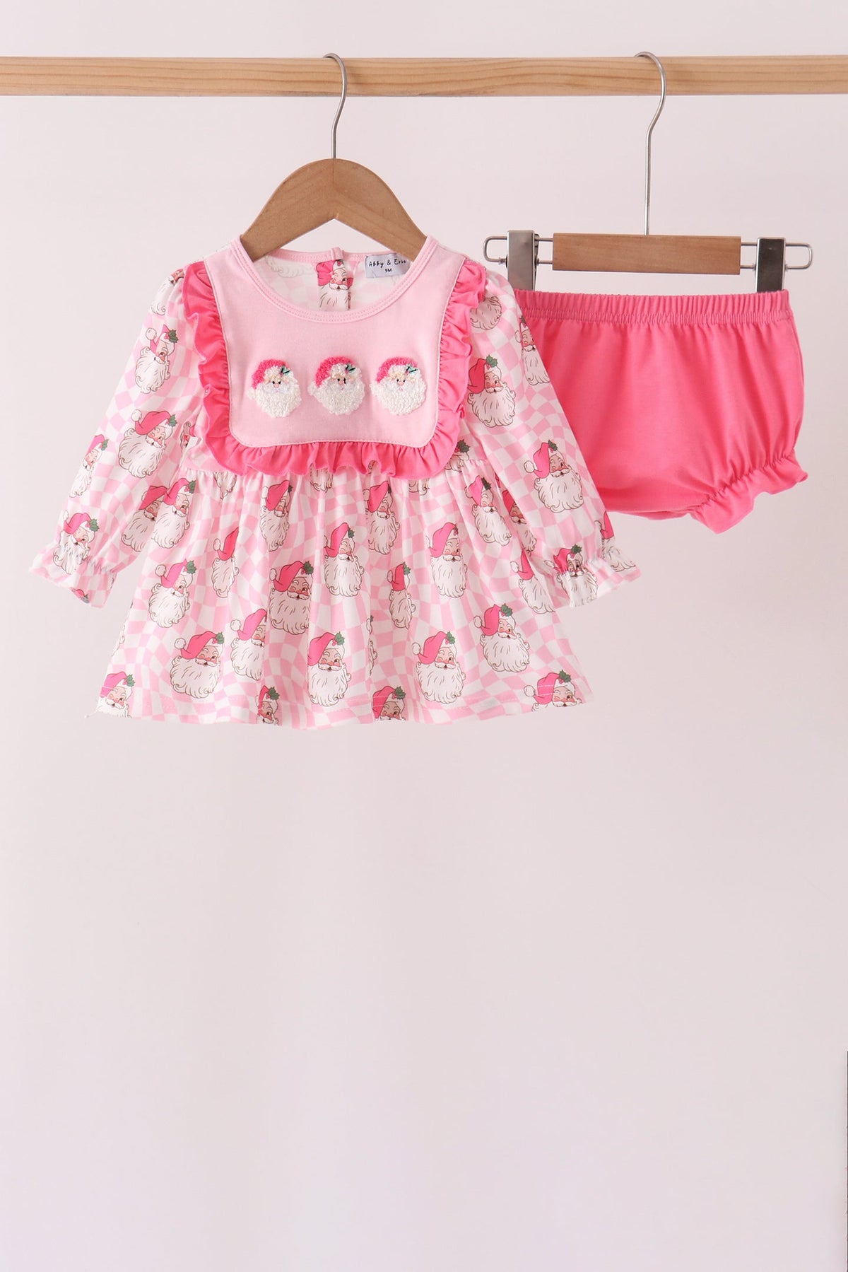 Pink Santa French Knot Ruffle Bloomer Set