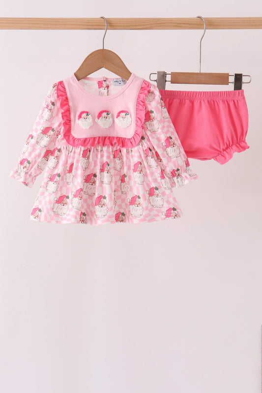 Pink Santa French Knot Ruffle Bloomer Set