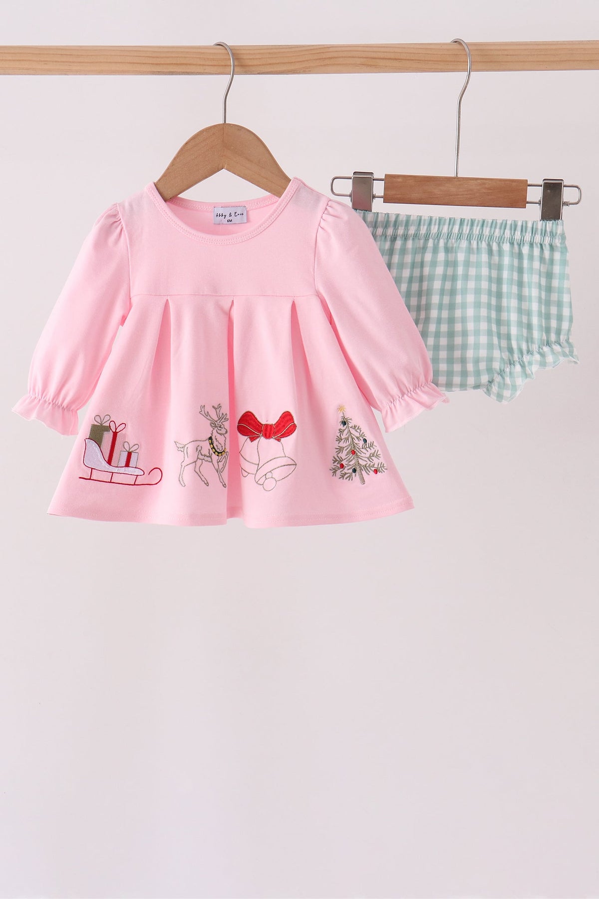 Pink Christmas Embroidery Bloomer Set - Sweet Holiday Style for Little Girls