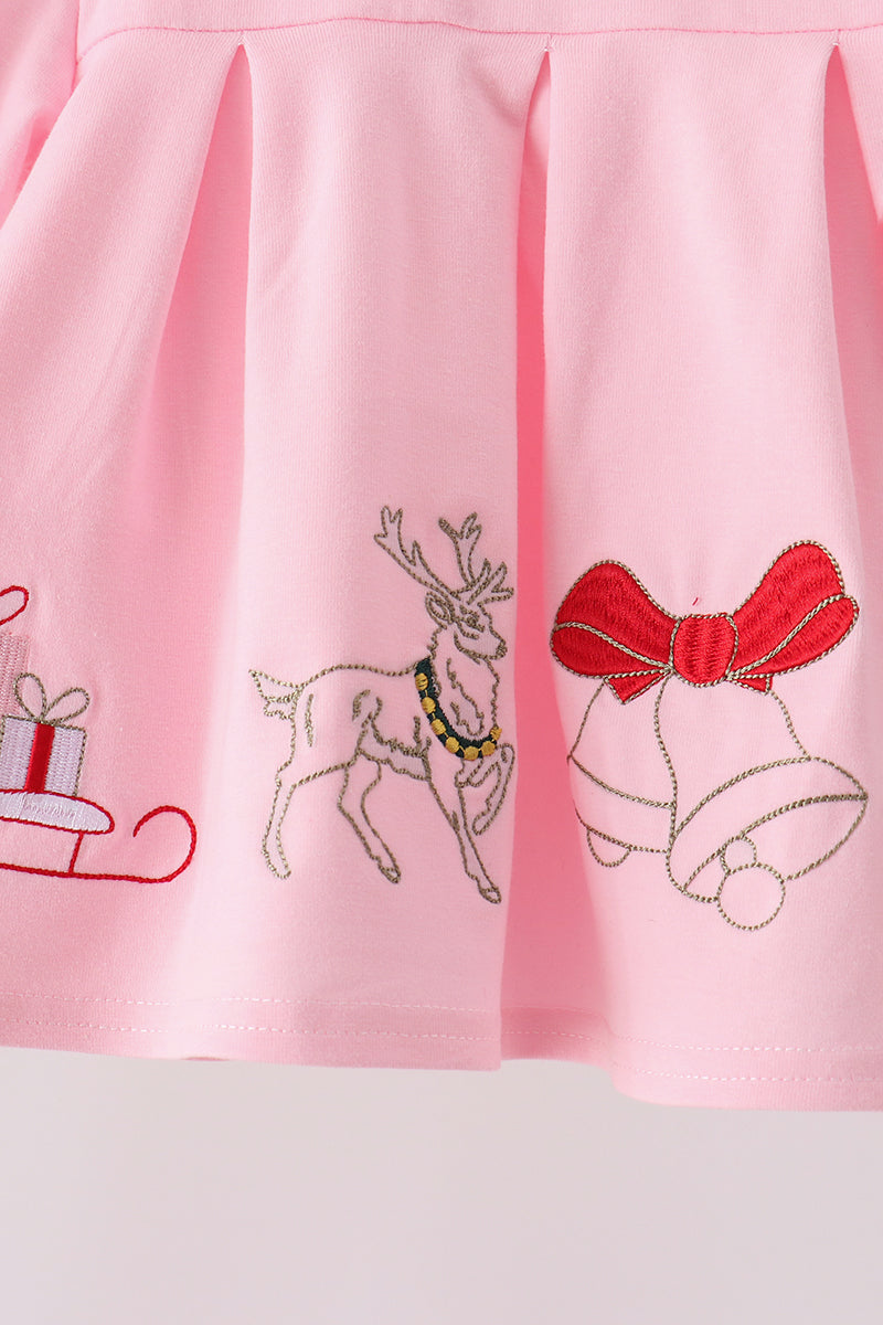 Pink Christmas Embroidery Bloomer Set - Sweet Holiday Style for Little Girls