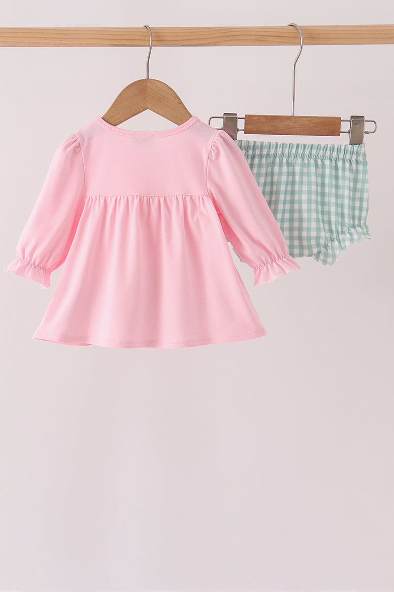 Pink Christmas Embroidery Bloomer Set - Sweet Holiday Style for Little Girls