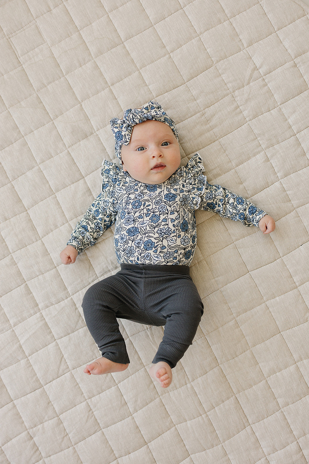 Bluebell Ruffle Sleeve Pointelle Bamboo Bodysuit by Mebie Baby
