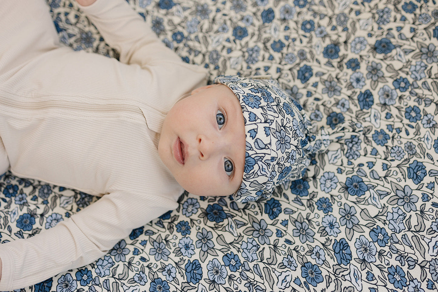 Bluebell Pointelle Bamboo Newborn Knot Hat by Mebie Baby