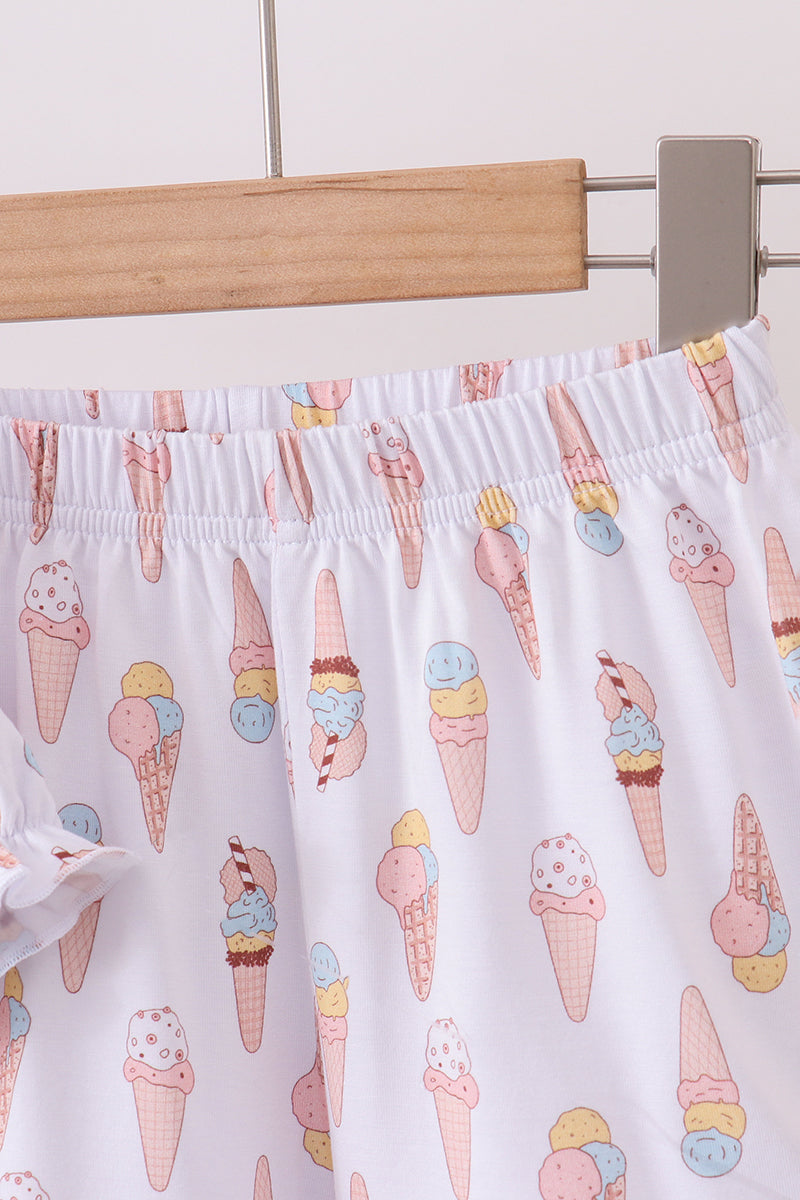 Pink Ice Cream Print Bamboo Ruffle Pajama Set