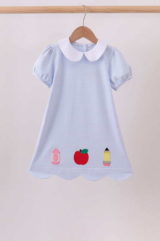 Blue School Applique Dress – Back-to-School Girls Dress