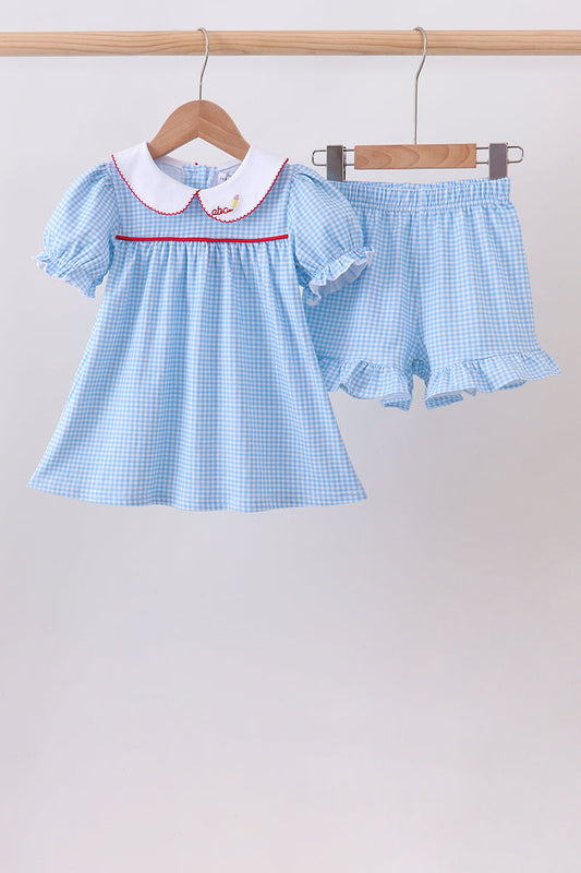 Blue Pencil Collar Set – Preppy Girls Two-Piece