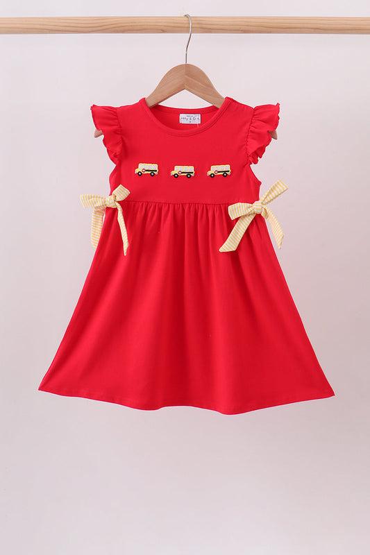 Red School Bus Bow Dress – Adorable Back-to-School Style for Girls