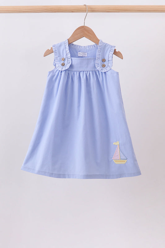 Blue Sailboat Embroidered Dress – Nautical Girls Dress