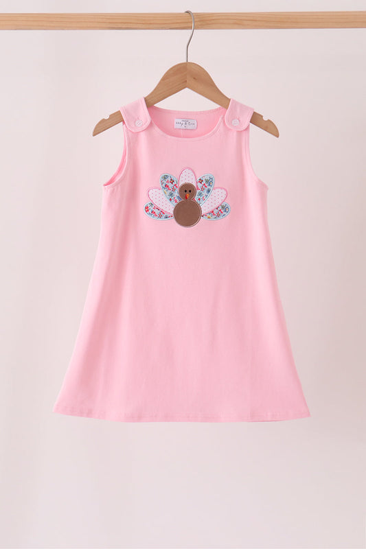Pink Turkey Appliqué Dress - Sweet Fall Style for Girls