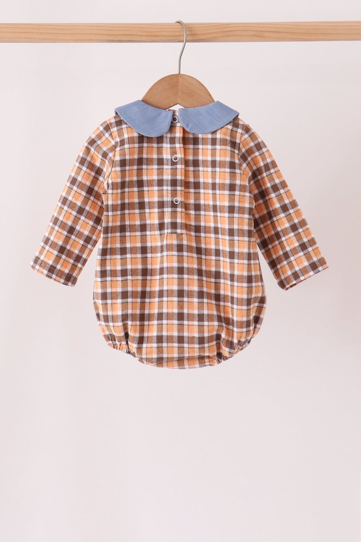 Blue Turkey Embroidery Plaid Bubble - Sweet Fall Style for Little Ones