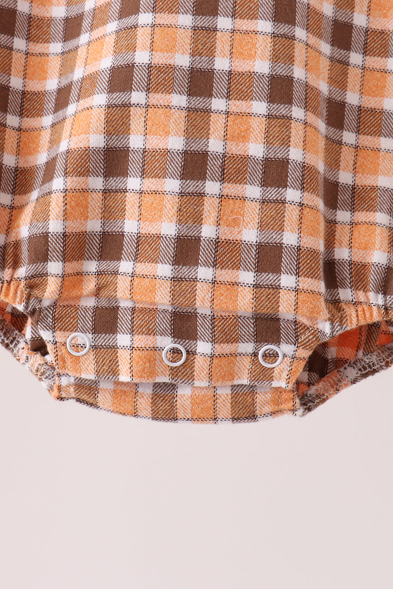 Blue Turkey Embroidery Plaid Bubble - Sweet Fall Style for Little Ones