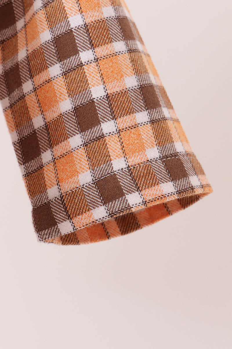 Blue Turkey Embroidery Plaid Bubble - Sweet Fall Style for Little Ones