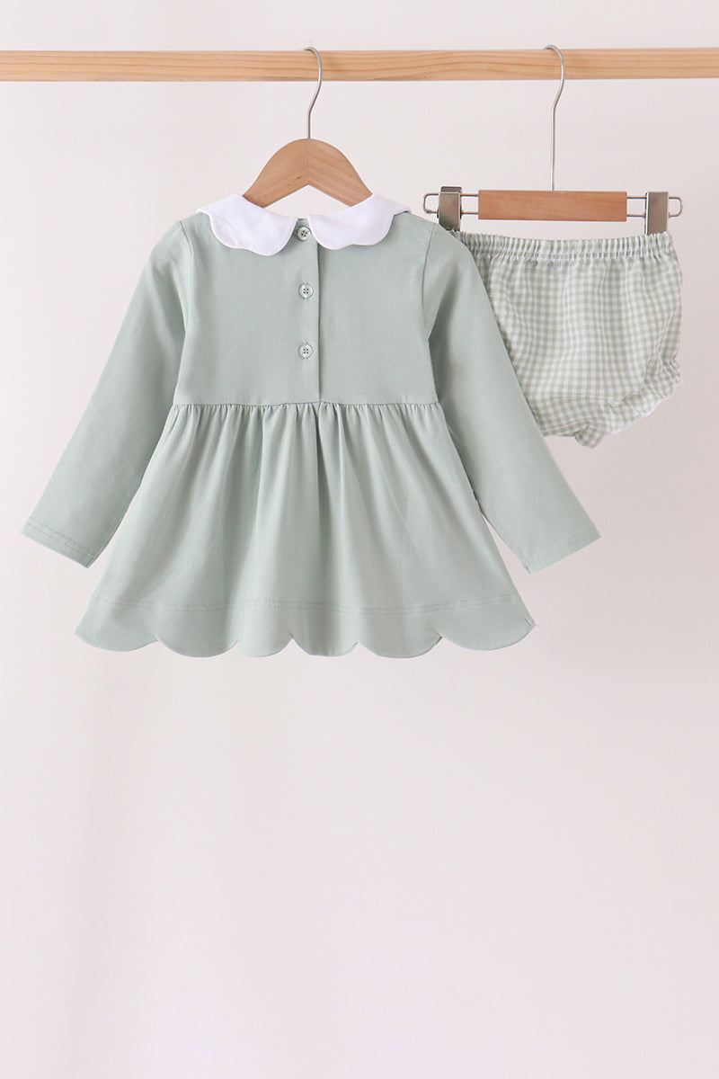 Green Turkey Embroidery Scalloped Bloomer Set - Sweet Baby Girl Fall Style