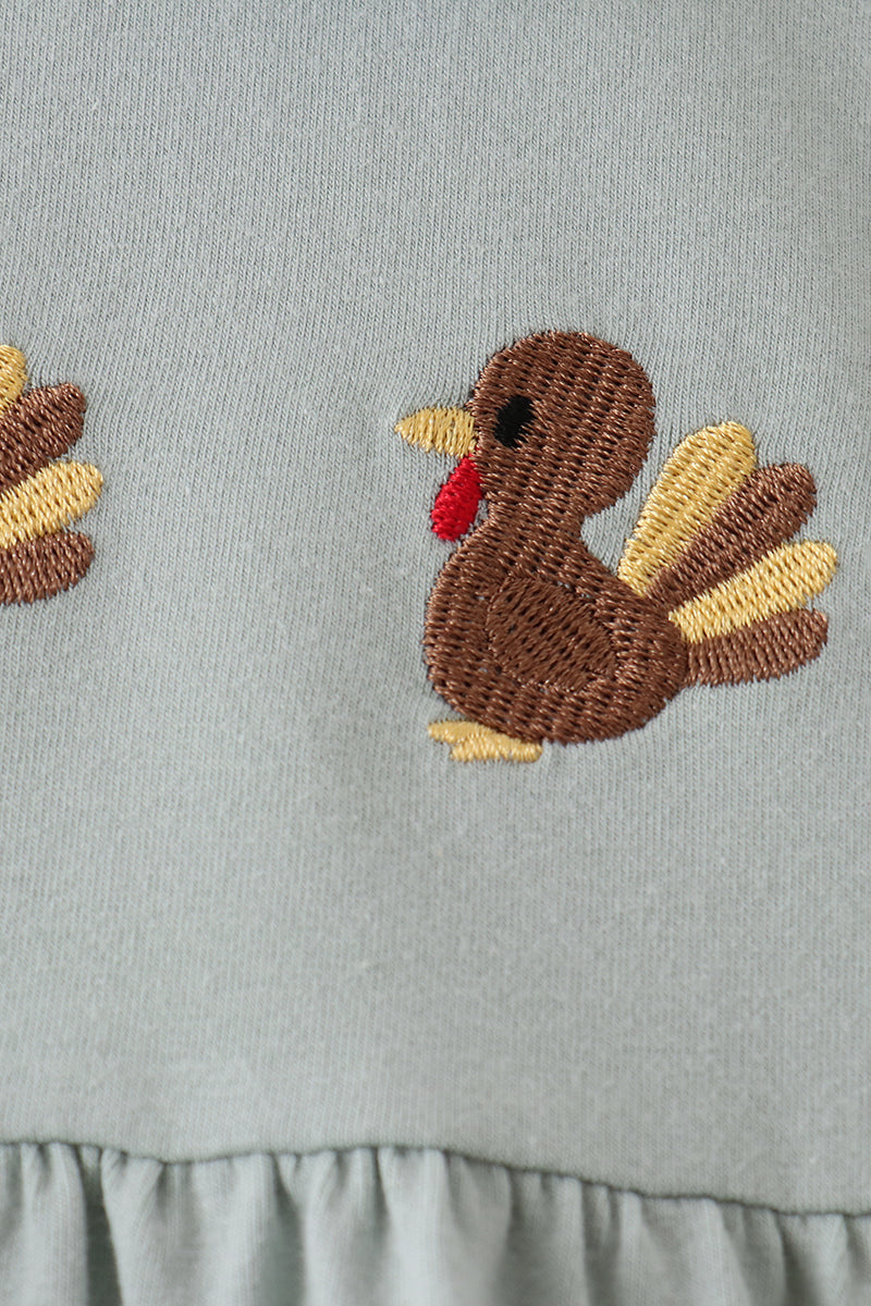 Green Turkey Embroidery Scalloped Bloomer Set - Sweet Baby Girl Fall Style