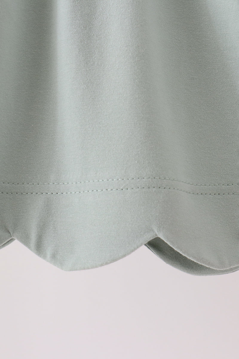 Green Turkey Embroidery Scalloped Dress - Sweet Fall Style for Girls