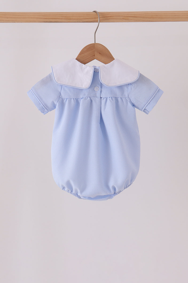 Blue Turkey Embroidery Checkered Bubble - Sweet Fall Style for Little Ones