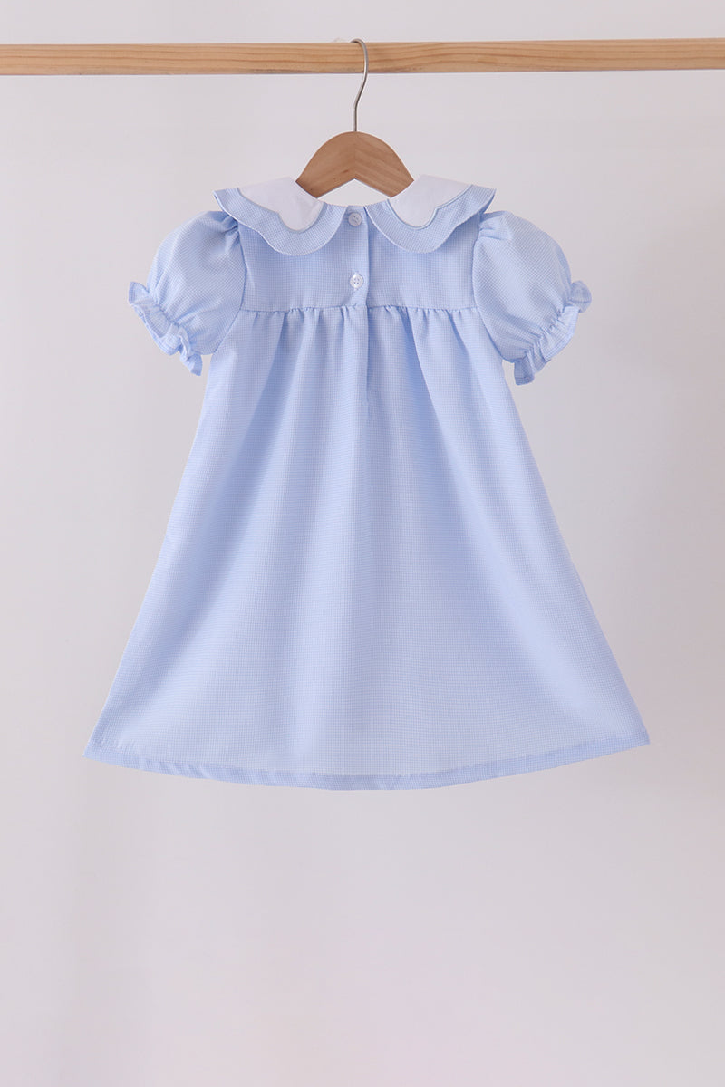 Blue Checkered Turkey Embroidery Dress - Sweet Fall Style for Girls