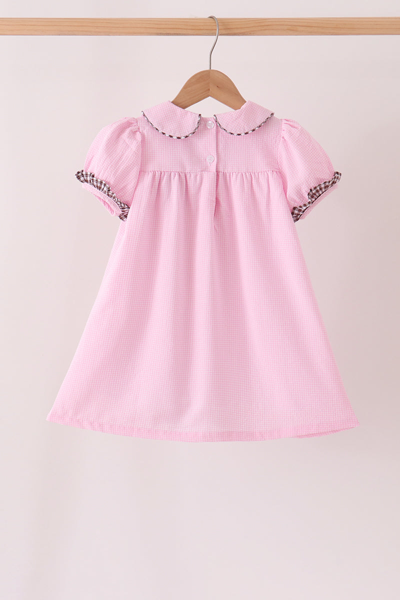 Pink Turkey Embroidery Ruffle Gingham Dress - Sweet Fall Style for Girls