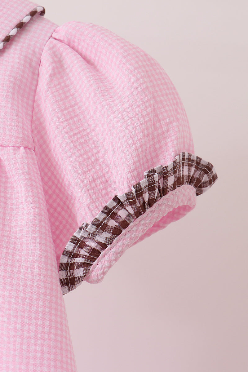 Pink Turkey Embroidery Ruffle Gingham Dress - Sweet Fall Style for Girls