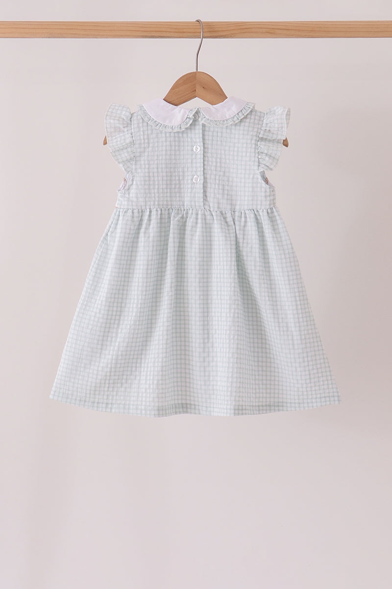 Green Plaid Turkey Embroidery Ruffle Dress - Sweet Fall Style for Girls