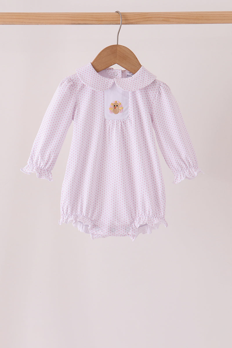 Pink Dot Turkey Embroidery Ruffle Bubble - Sweet Baby Girl Fall Style