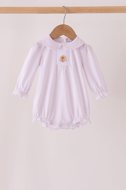 Pink Dot Turkey Embroidery Ruffle Bubble - Sweet Baby Girl Fall Style