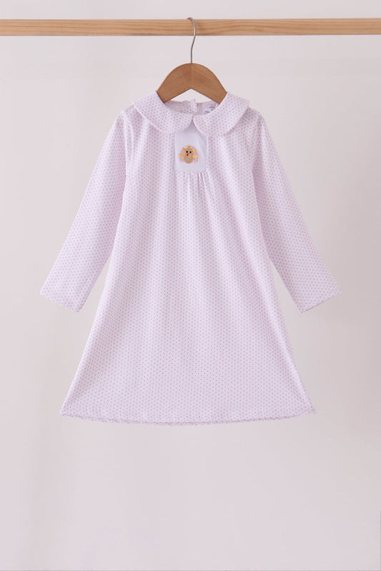 Pink Dot Turkey Embroidery Dress - Sweet Fall Style for Girls