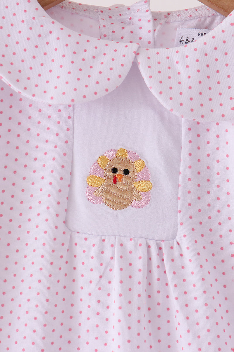 Pink Dot Turkey Embroidery Dress - Sweet Fall Style for Girls