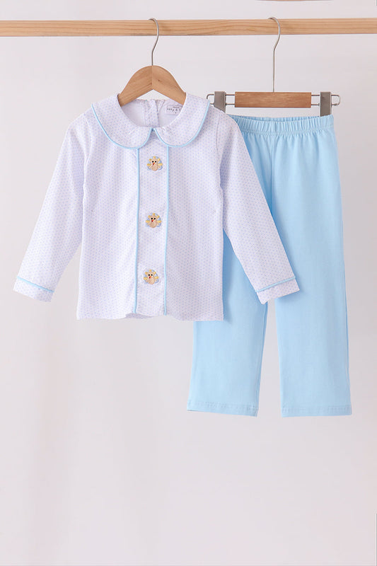 Blue Turkey Embroidery Pants Set - Sweet Fall Style for Boys