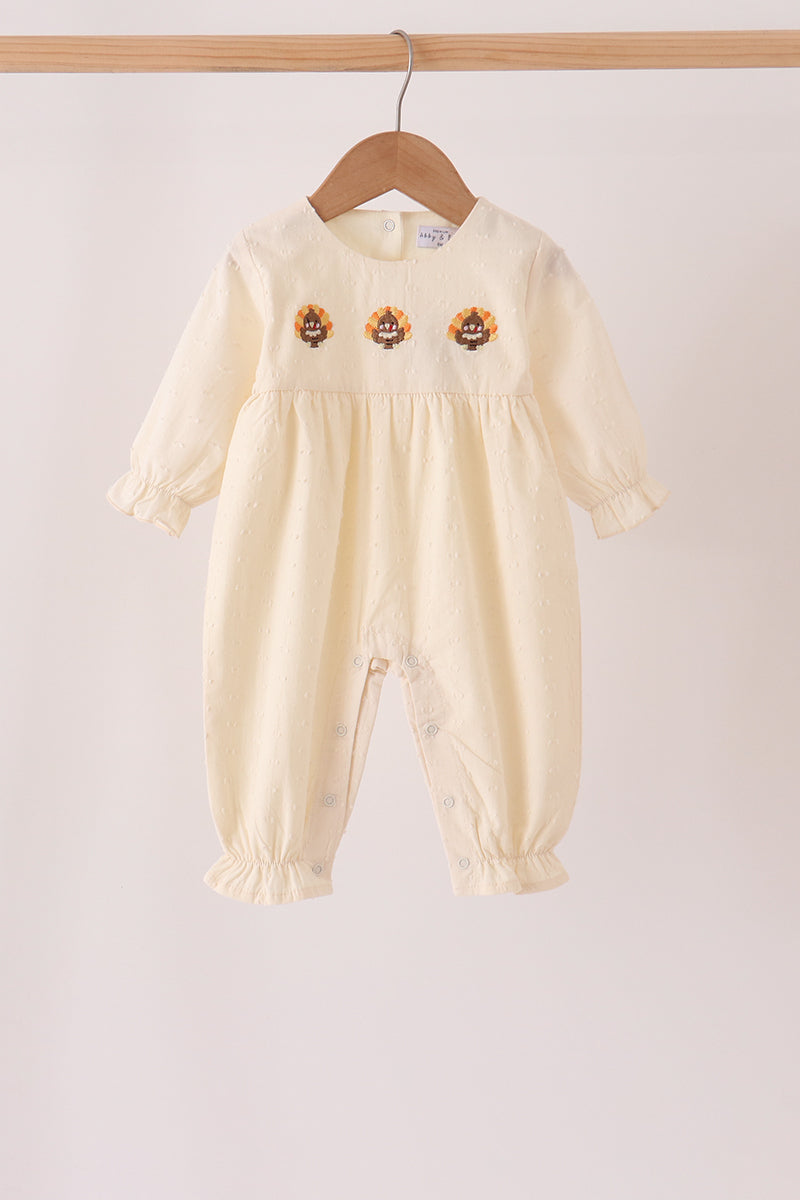 Beige Turkey Embroidery Romper - Sweet Baby Girl Fall Style