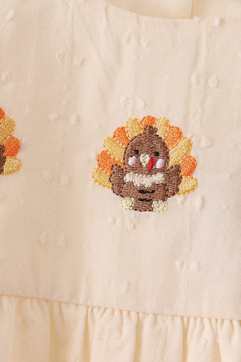 Beige Turkey Embroidery Romper - Sweet Baby Girl Fall Style