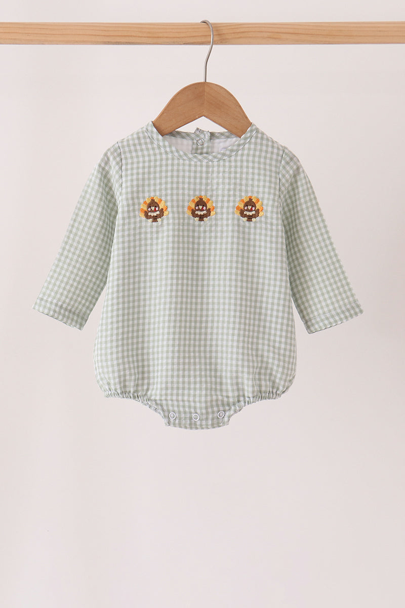 Beige Turkey Embroidery Gingham Bubble - Sweet Fall Style for Little Ones