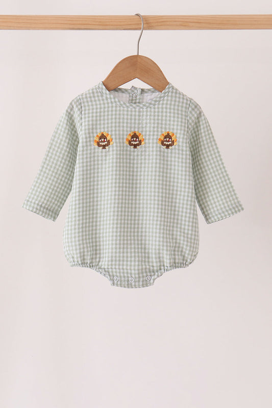 Beige Turkey Embroidery Gingham Bubble - Sweet Fall Style for Little Ones