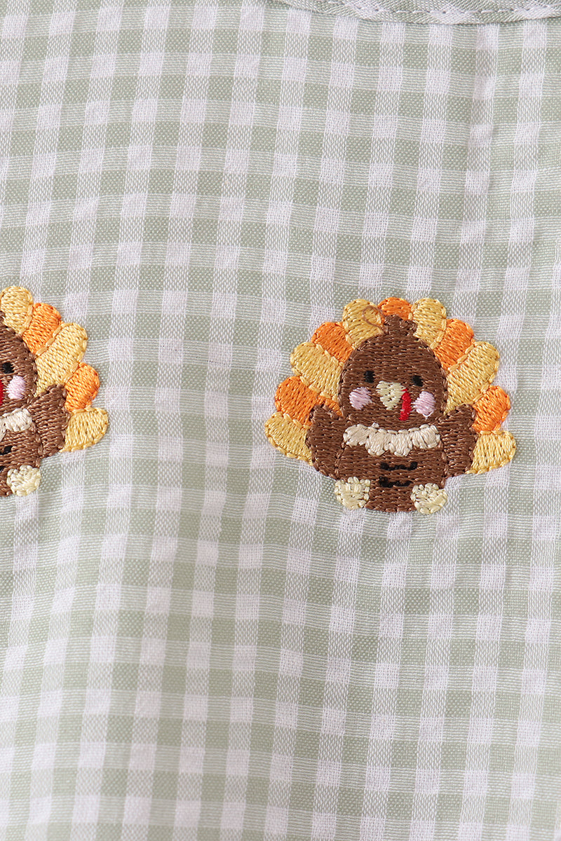 Beige Turkey Embroidery Gingham Bubble - Sweet Fall Style for Little Ones