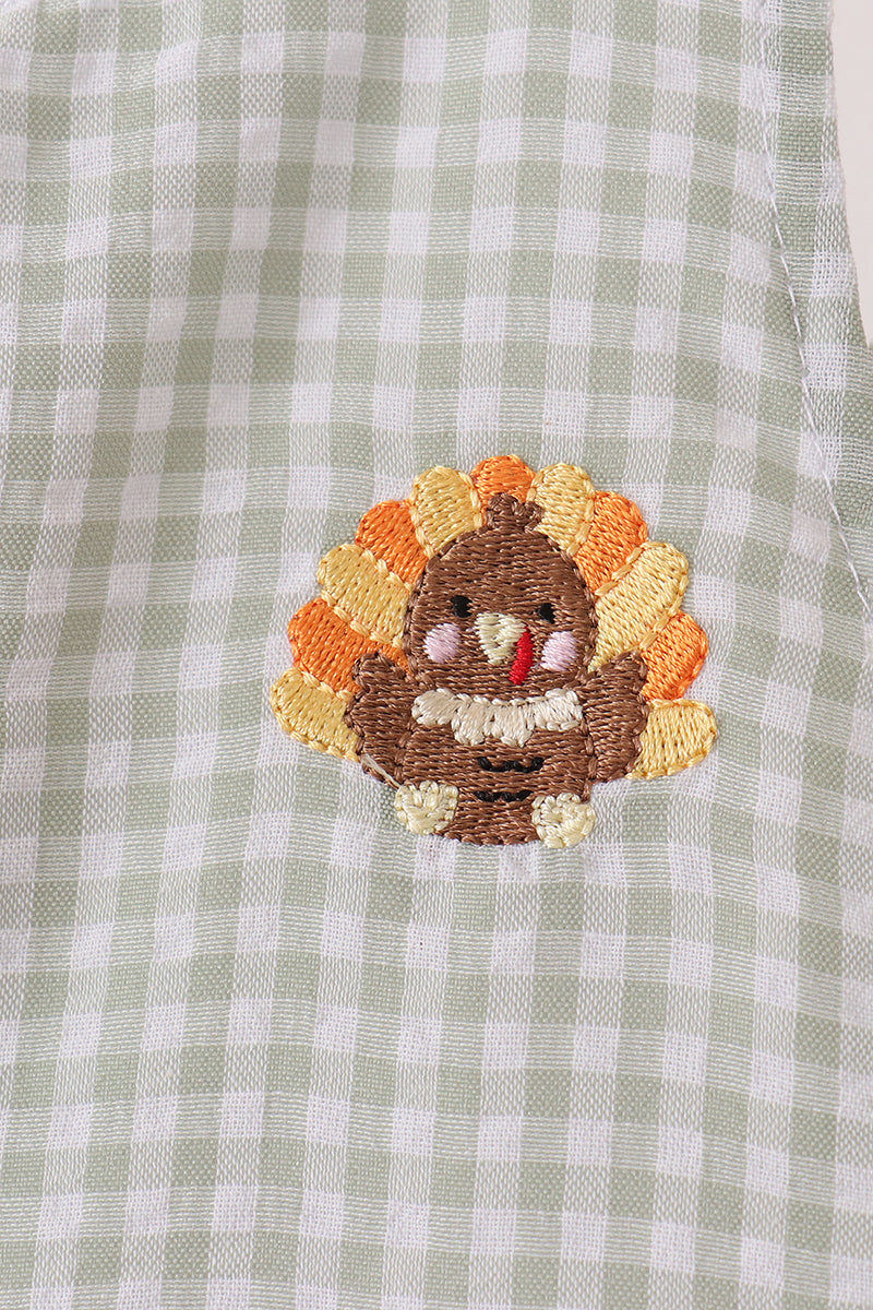 Beige Turkey Embroidery Gingham Jonjon - Sweet Baby Boy Fall Style